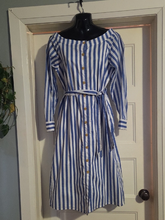 Banana Republic Dresses & Skirts - Blue and White Vertical Stripe Long-Sleeve Shirt Dress